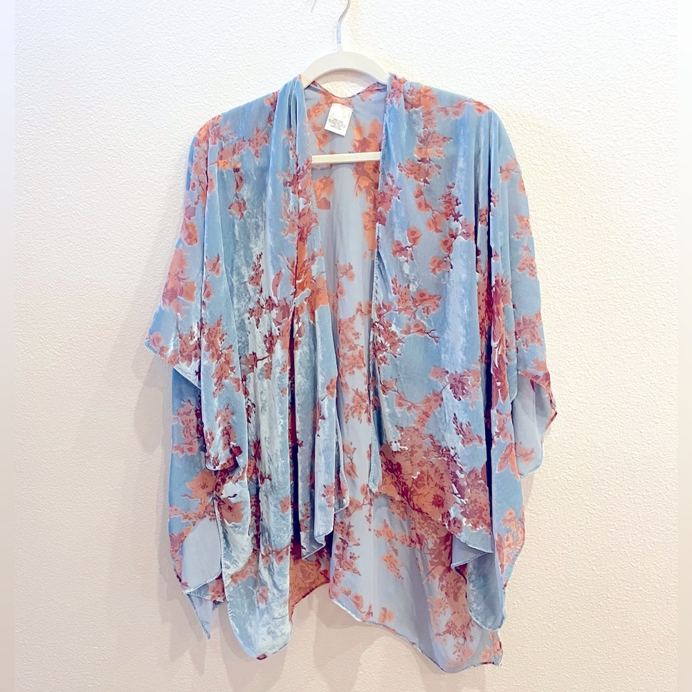 Blue and pink floral kimono